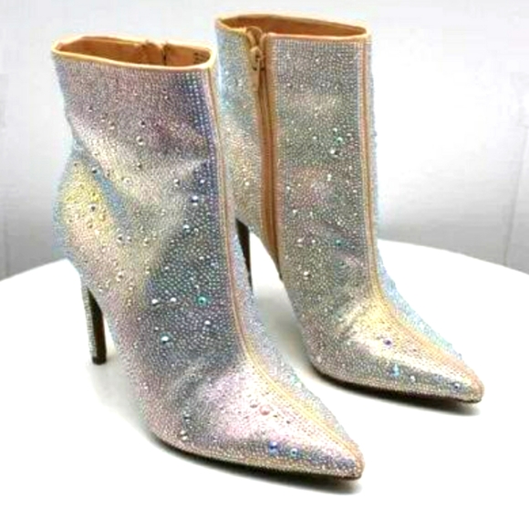 Special Listing NWT INC Diamond Holo Silver ish Boots Sparkling Beaded Booties - Picture 4 of 17